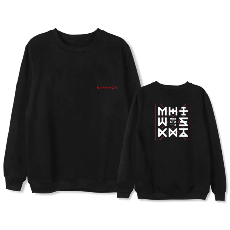 Толстовка с длинным рукавом K Pop Kpop MONSTA X Повседневная Свободная в стиле хип-хоп