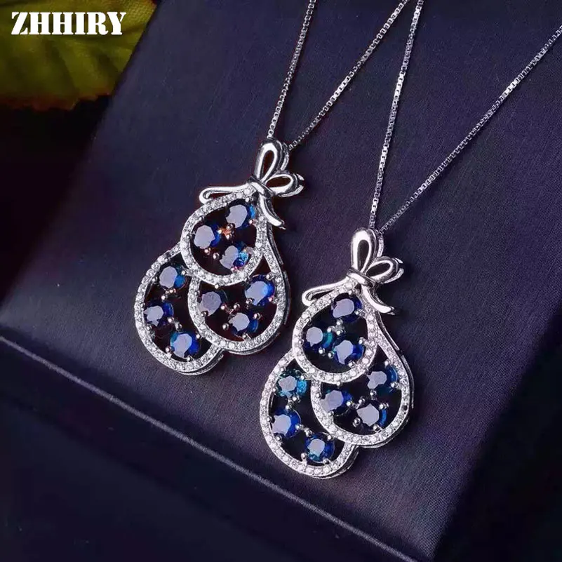 ZHHIRY настоящий натуральный сапфир драгоценный камень Подлинный экземпляр ожерелья с кулоном Твердые стерлингового серебра 925 ювелирные изделия благородный камень рождения