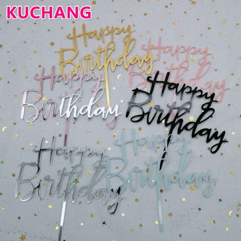 

Rose Gold Happy Birthday Cake Topper Acrylic Letter Pink Blue Cake Top Flag Kids Birthday Party Decorations Baby Shower Supplies