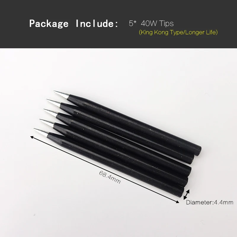 5 шт. сменный наконечник паяльника 30 Вт/40 Вт/50 Вт/60 Вт - Цвет: 5Pcs 40W Black