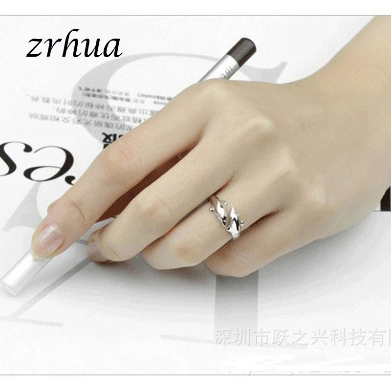 

ZRHUA High Quality 925 Sterling Silver Rings for Women Cute Dolphin Metal Finger Jewelry Hot Party Christmas Gifts Girls Anillos