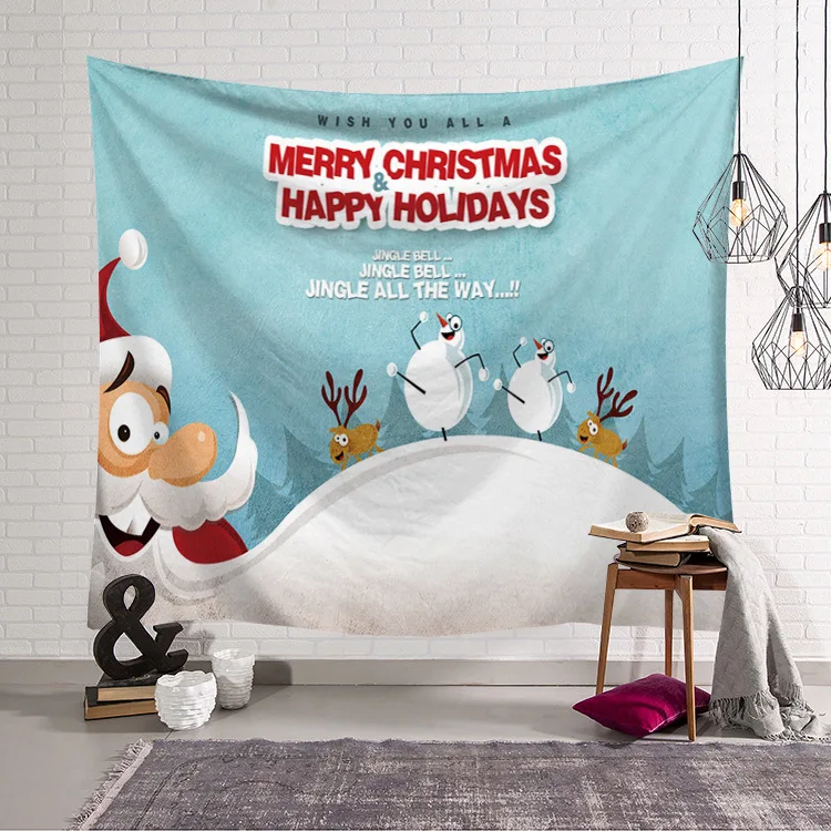Merry Christmas Wall Tapestry 3d Santa Claus Deer Snowman Printing Kids Room Decor Xmas Hanging Present Gift Farmhouse | Дом и сад