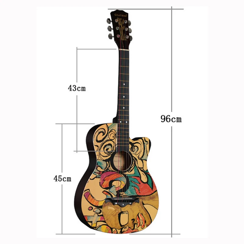 Guitar Personality 38 Inches Linden Wood Folk Color Pattern Semi-Closed Knob Beginner's Introduction | Спорт и развлечения