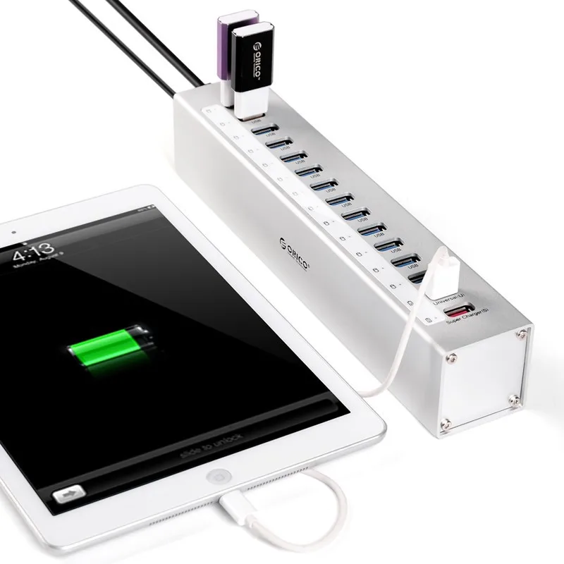 ORICO A3H13P2 алюминиевый 13 портов USB3.0 концентратор с 2 зарядными портами 5V2. 4A супер зарядное устройство/5V1A Универсальный-Серебристый