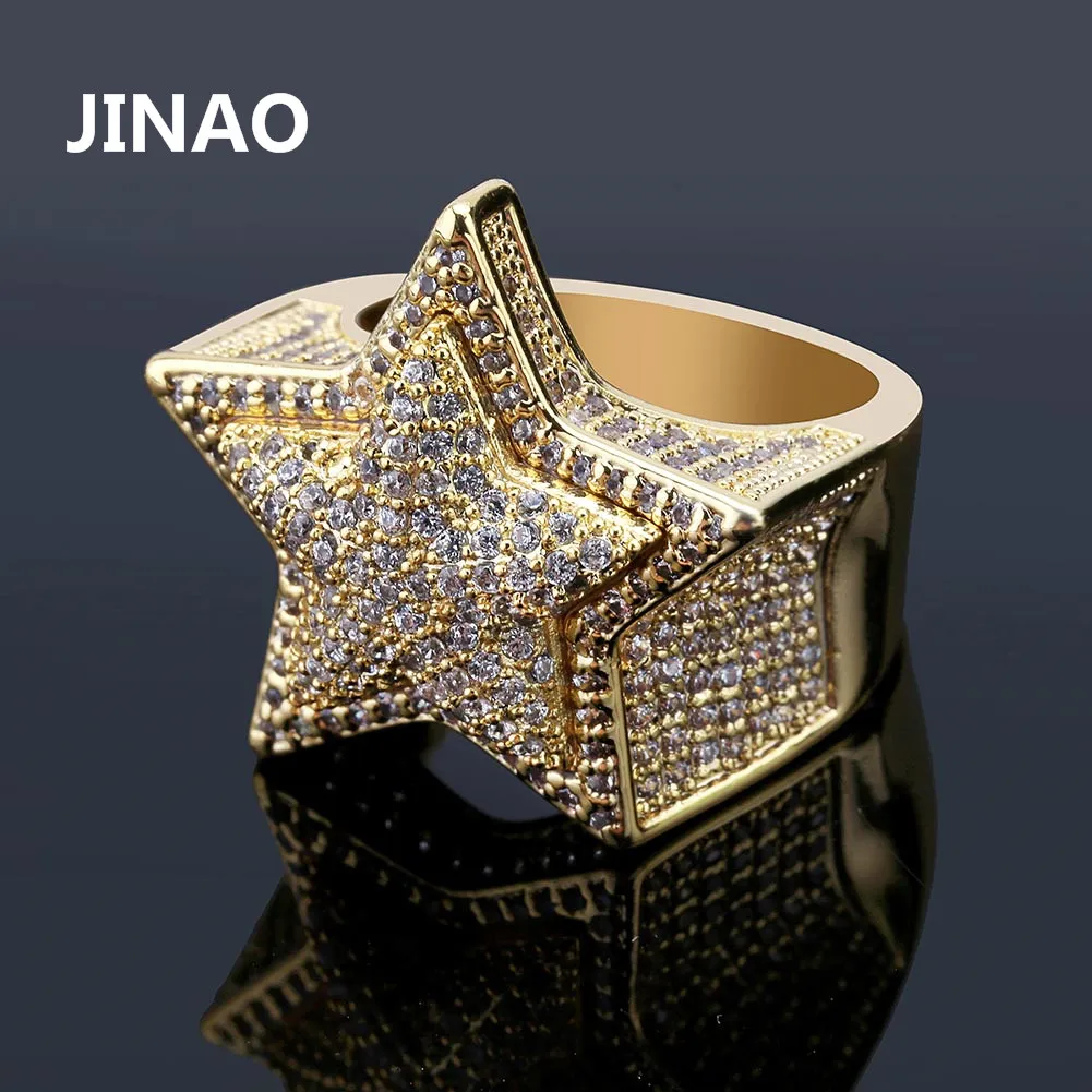 Твердые Звезды хип-хоп палец кольца для мужчин женщин Iced Out Bling CZ камни золото серебро цвет ювелирные изделия опционально размер 7-11 очаровательное кольцо