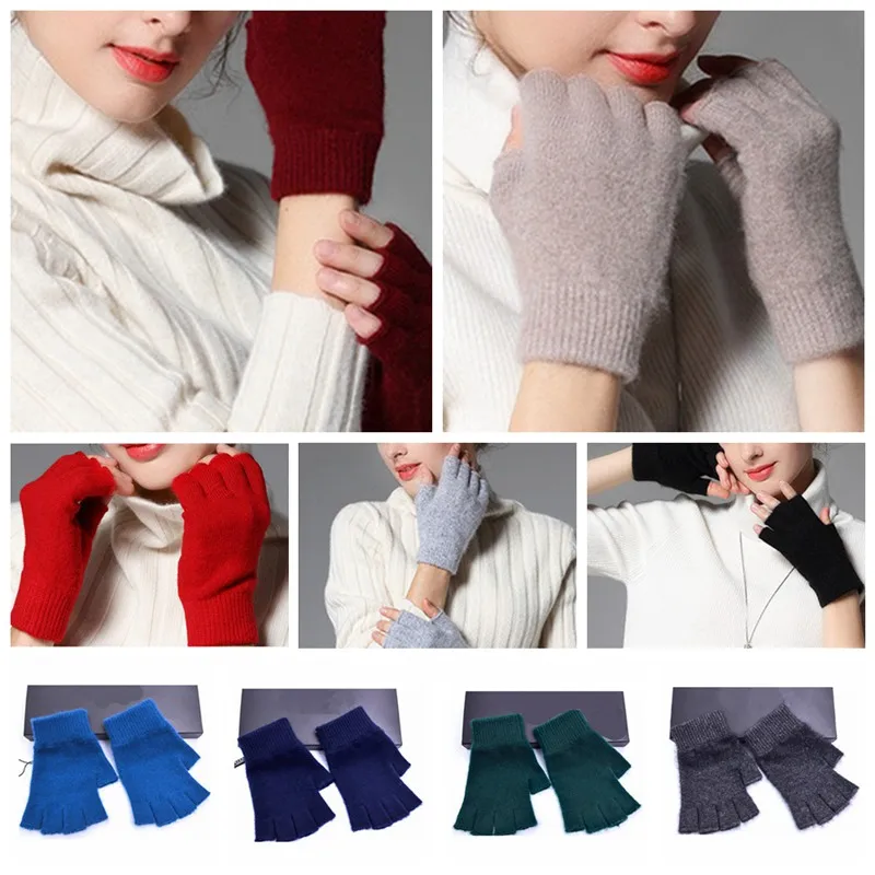 

Pure Merino Wool Mens Womens Warm Half Finger Fingerless Gloves Mittens Outdoor Riding Students Writing Typing Glove JCX9049