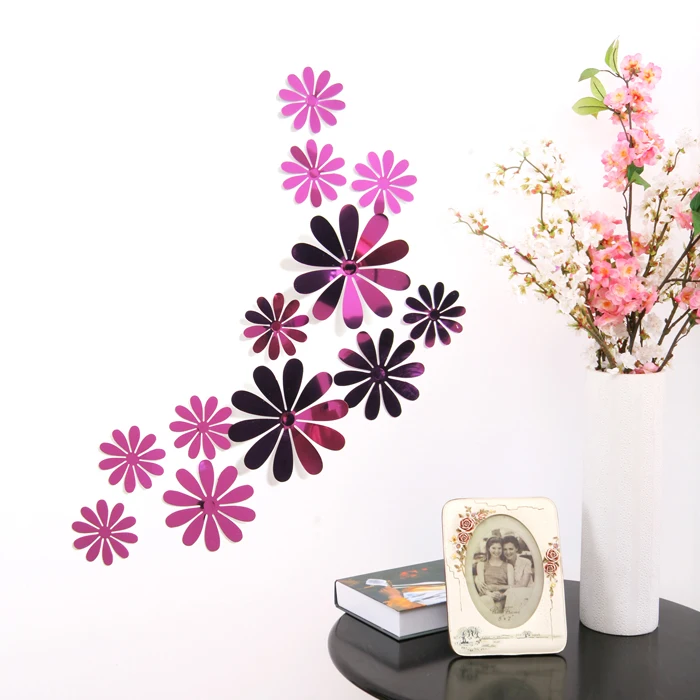 12 шт. винил 3d съемный декоративные серебряное зеркало цветы стены Стикеры для