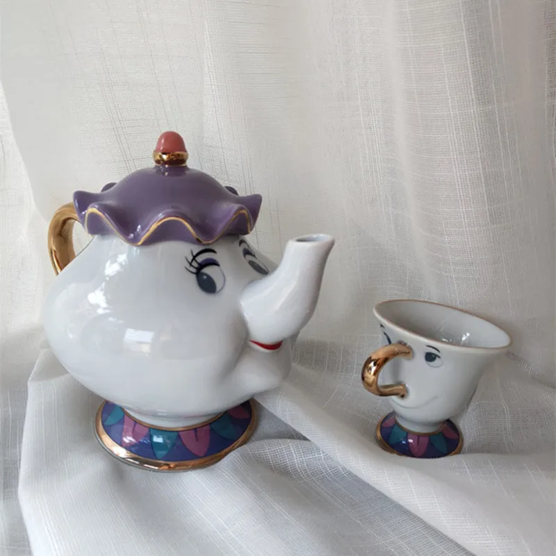 

Cartoon Beauty And The Beast Tea Set Mrs Potts Teapot Chip Pot Cup Set Cogsworth Clock Coffee Teapots Kettle Birthday Xmas Gift