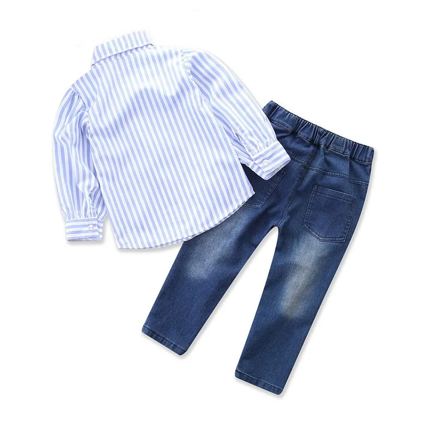 

2Piece Spring Autumn Baby Girls Clothing Sets Children Costume Long Sleeve Stripe T-shirt+Hole Jeans For Kids Clothes BC1748-1