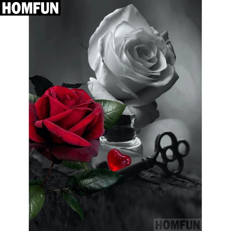 Алмазная 5d картина HOMFUN Красная белая роза вышивка крестиком полное покрытие