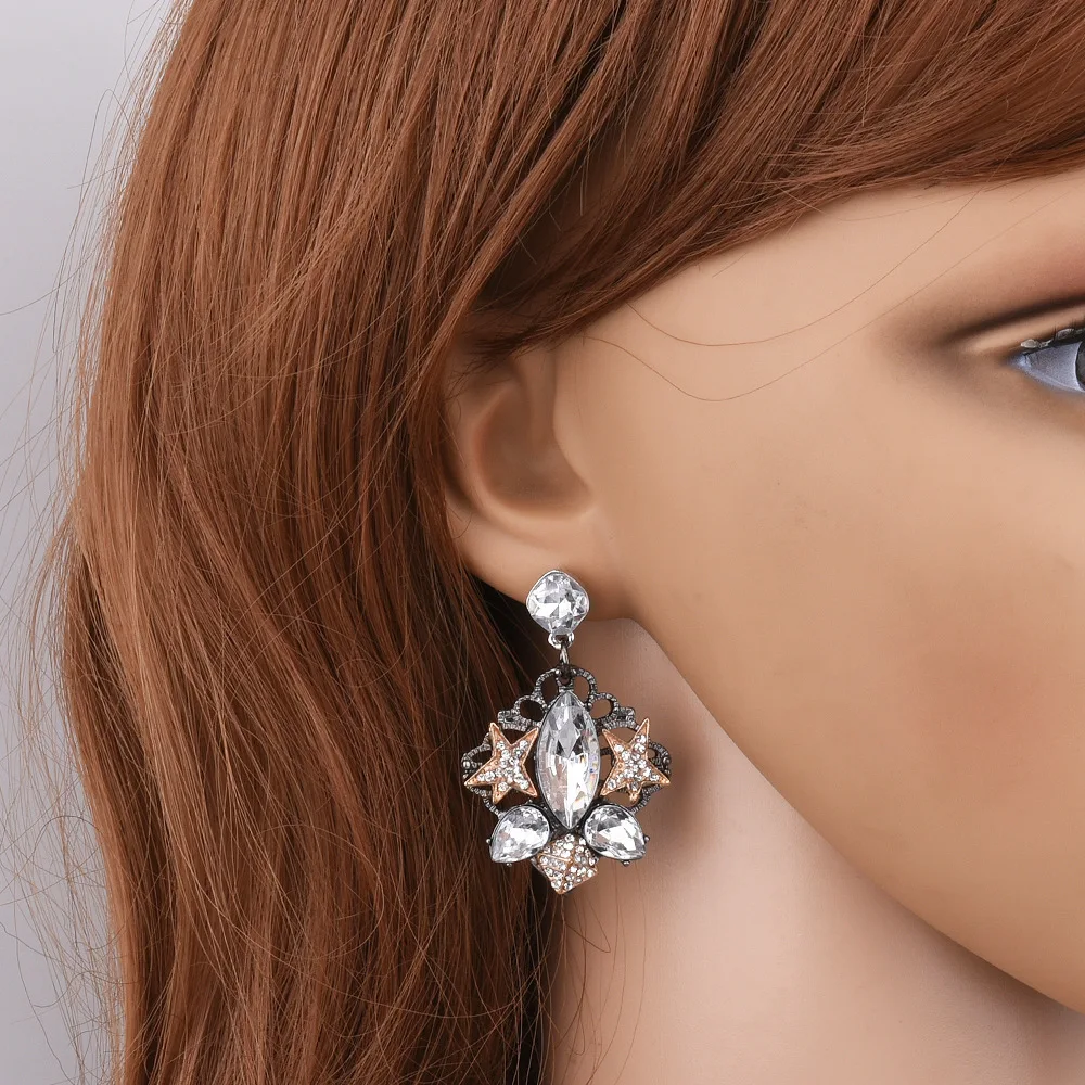 RIMOWA 2017 New Fashion Jewelry Earrings For Women Retro Crystals Stars Flower Dangle Water Drop Earring PE114 | Украшения и