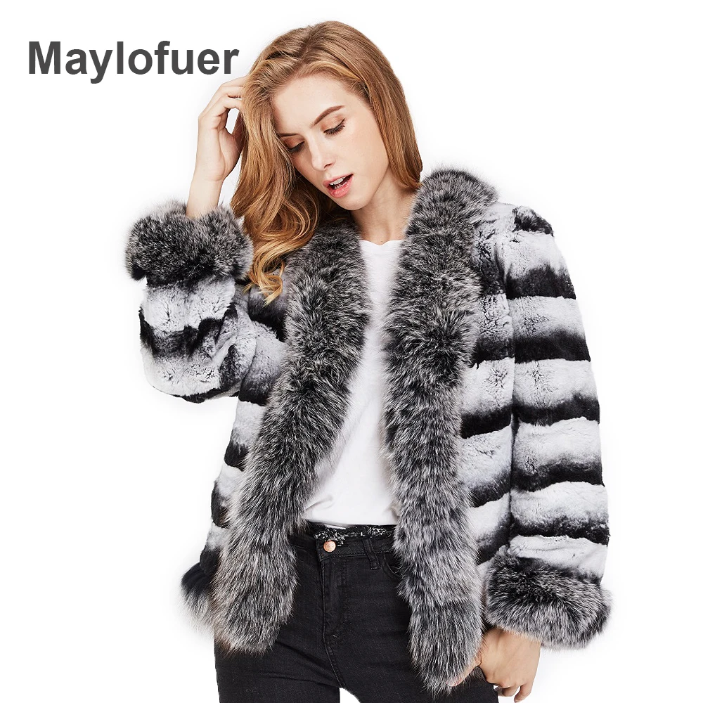 Maylofuer Настоящий мех кролика пальто Шиншилла Цвет рукава летучая мышь с