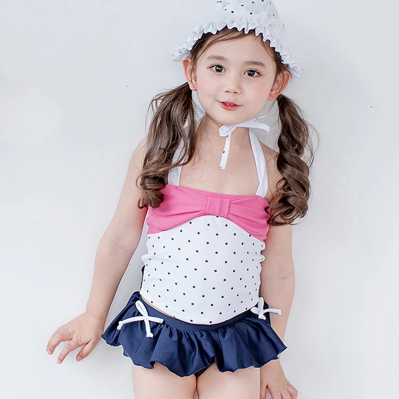 Детский комплект бикини из двух предметов милая купальная одежда в горошек с