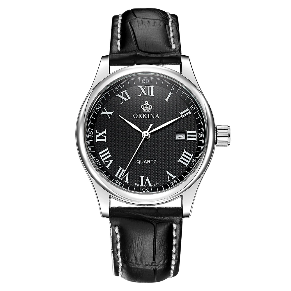Мг. Часы наручные ORKINA Мужские кварцевые элегантные серебристые с коричневым