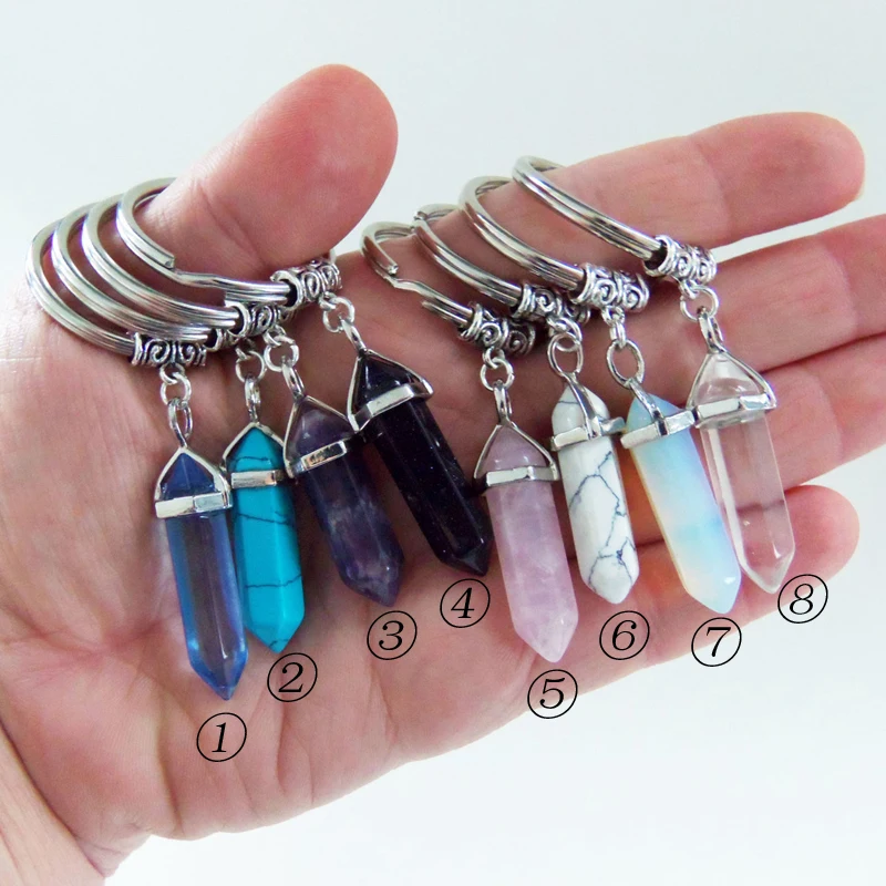 KBJW 2018 New Arrival Zinc Alloy Ring Nature Stone Keychain Hexagon Bullet Accesoriees Unisex | Украшения и аксессуары