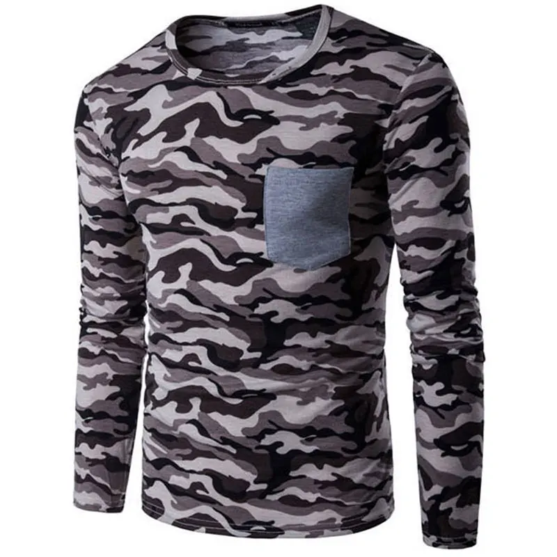 2017 карманная камуфляжная Мужская футболка хлопковая 4 цвета с круглым вырезом Homme