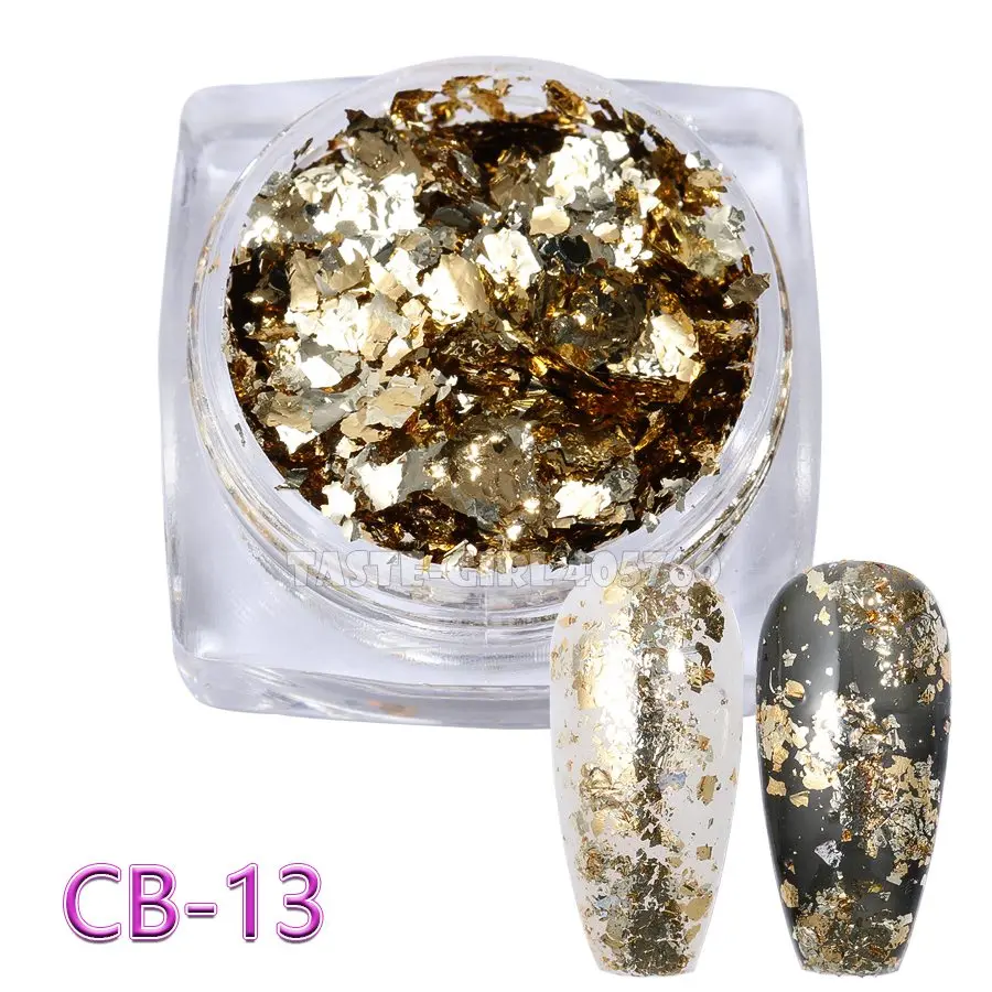 12 Grid/Set or 1 JAR Colorful Aluminum Irregular Holographic Glitter Foil Sequin Powder Nail Mirror Flake Paillette Manicure DIY - Color: CB13