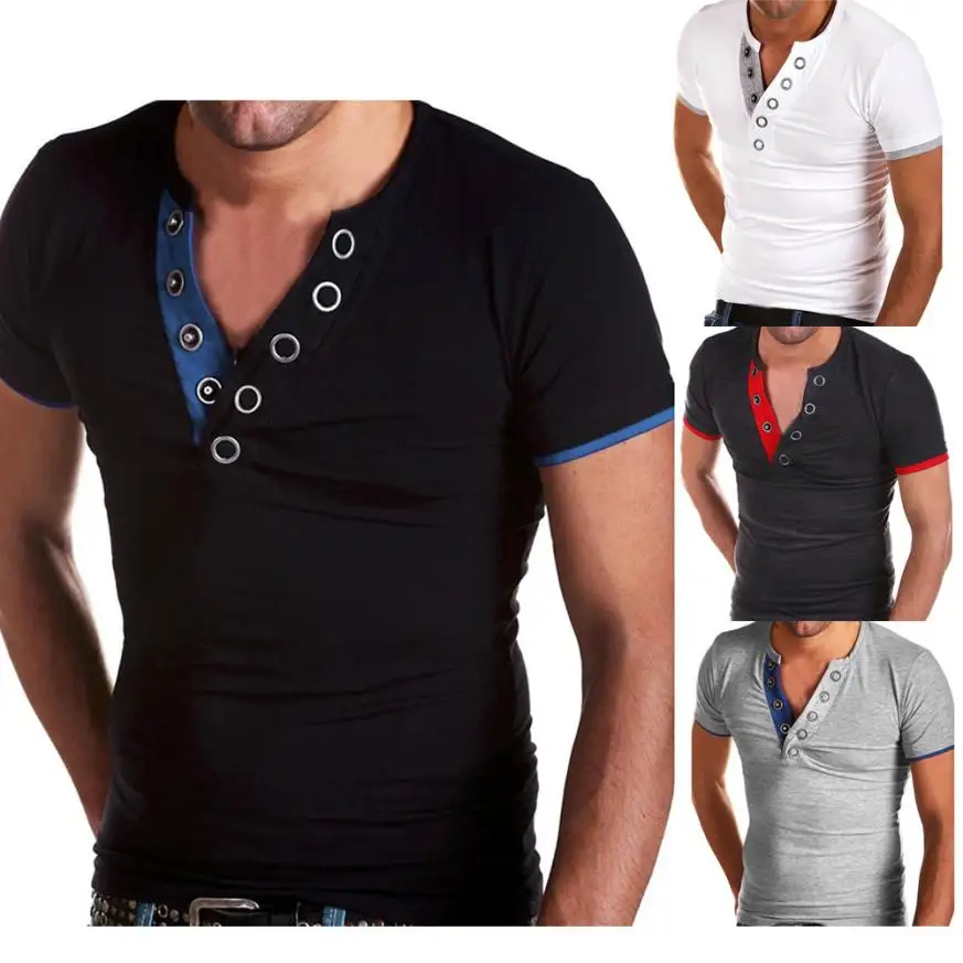 

Summer Fashion Casual Men Fashion V Neck Pullover Men Short-sleeved T-shirt Tops Blouse Broadcloth Brand Miesten T-paita #AA