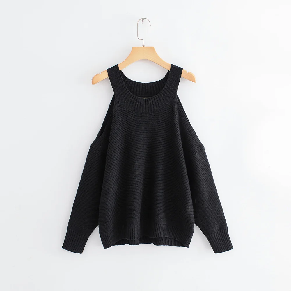 Зимний свитер с открытым плечом женский длинный рукав вязаный Повседневный