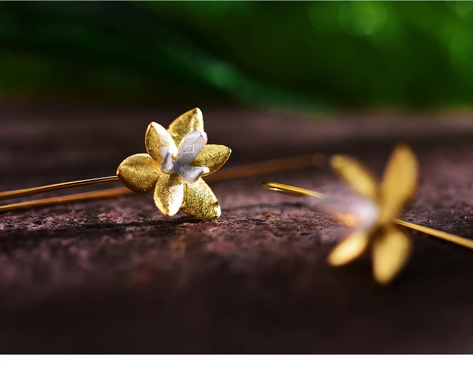 Lotus весело Настоящее стерлингового серебра 925 природных творческий ручной Fine Jewelry Симпатичные цветущих серьги для Для женщин Brincos