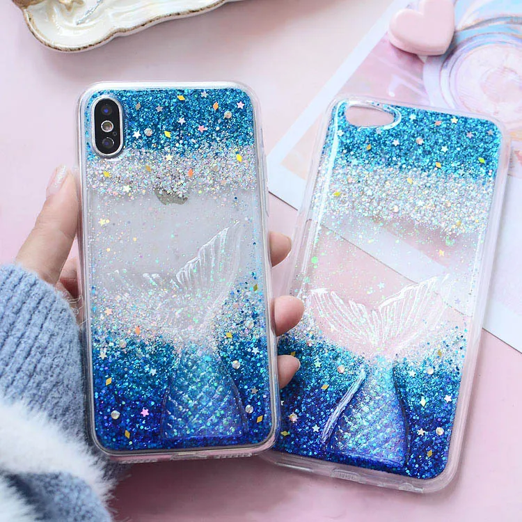Для iPhone 6 7 8 Plus X XS MAX XR для Samsung S6 S7 edge S8 S9 Note 9 блестящий чехол телефона с хвостом