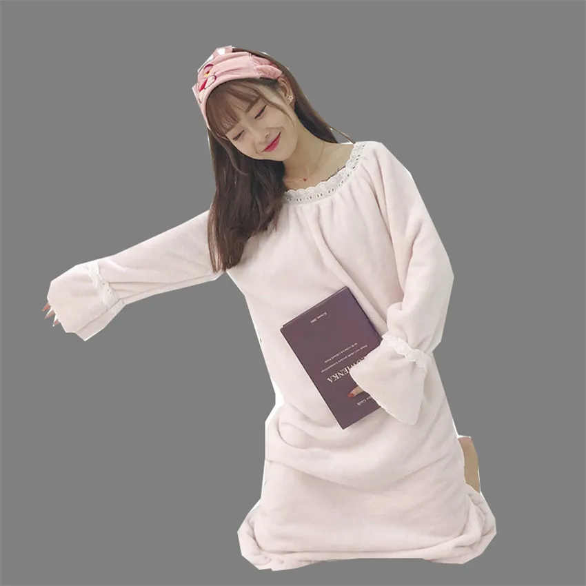 Женская фланелевая ночная рубашка с рюшами на рукавах для девочек милое платье