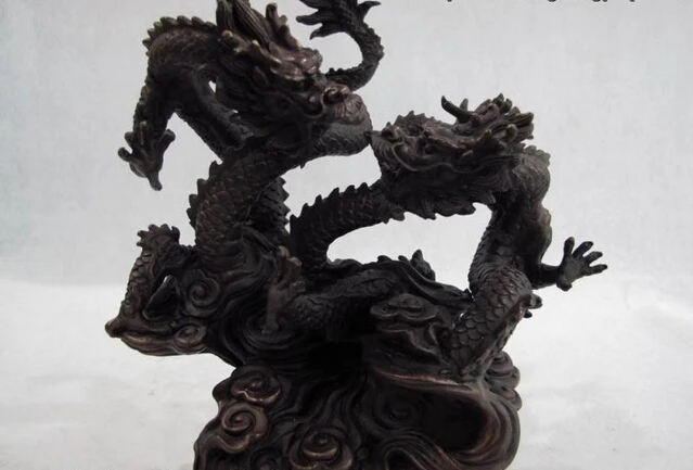 Бесплатная доставка S0311 8 Китай дворец фэншуй медная бронза два дракона ИГРАТЬ