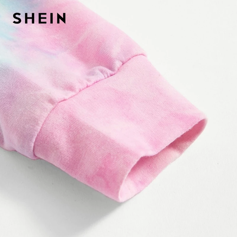 SHEIN/милые толстовки для девочек с надписью «Happy Print Tie Dye», топы для девочек, г. Весенние корейские модные толстовки с длинными рукавами для девочек