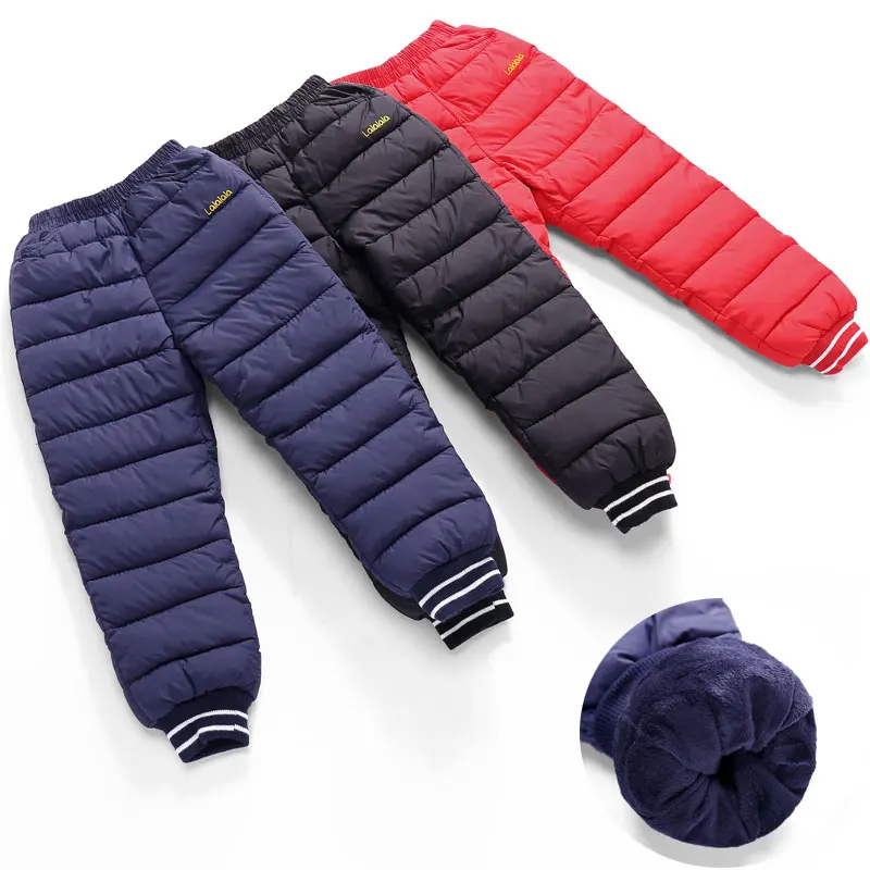 

Children Pants Winter Kids Girls Down Pants For Boys Thickening Plush Velvet Warm Trousers Baby Outside Wear Pants Windproof