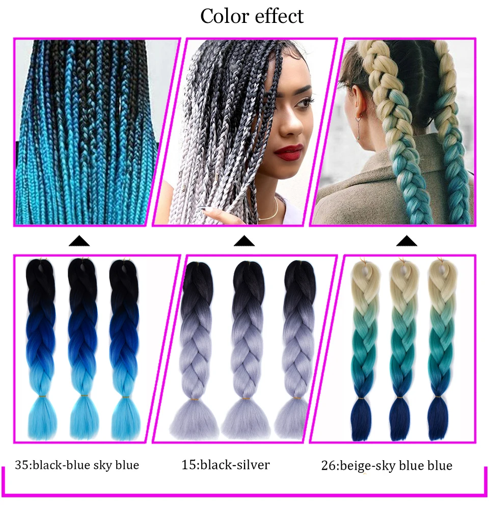 Yiyaobess Synthetic Ombre Braiding Hair Crochet Jumbo Braids Hair Extension 100g 24inch Black African Braids Pigtail Hair