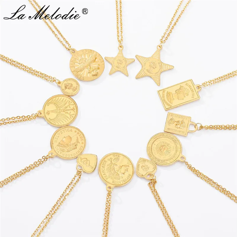 Женское колье с металлической подвеской в 11 стилях золотистого цвета