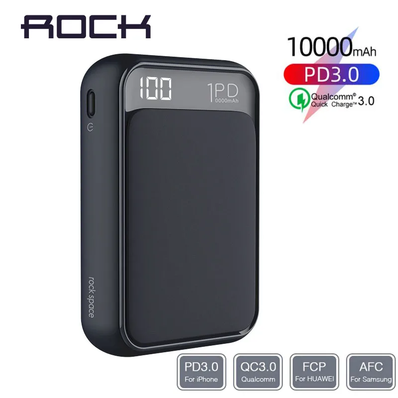 ROCK USB PD 3A Быстрая зарядка 10000 мАч Внешний аккумулятор для iPhone Xs Max usb зарядка внешний аккумулятор для Samasung Xiaomi huawei банк