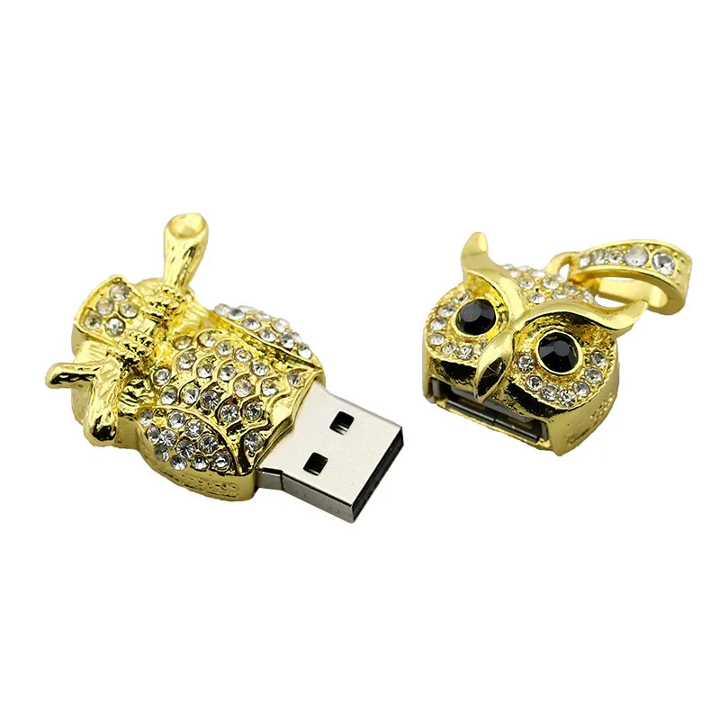 USB флеш-накопитель в виде животных, металлическая Алмазная Сова, флеш-накопитель Nighthawk, 4 ГБ, 8 ГБ, 16 ГБ, 32 ГБ, 64 ГБ, USB карта памяти в подарок с ожерельем