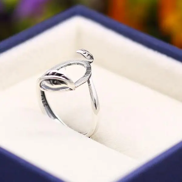 925 Sterling Silver 10x14mm Oval Cabochon Semi Mount Women Engagement Leaf Ring Fine Jewelry Setting for Gemstone | Украшения и