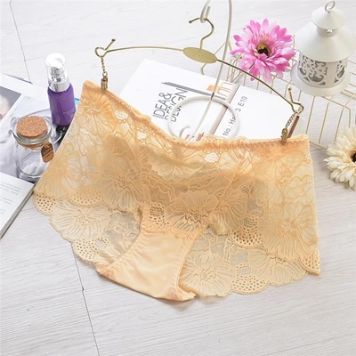 Бежевый Новинка, ropa interior femenina, женские трусы, Линжери, плюс размер, 5XL, кружевное прозрачное сексуальное нижнее белье, женские трусики - Цвет: Бежевый