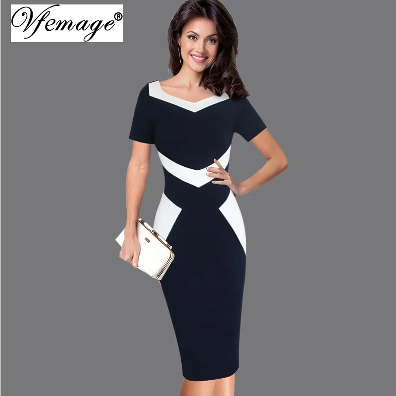 Vfemage женские элегантные оптические иллюзии лоскутное контраст 2017 тонкий