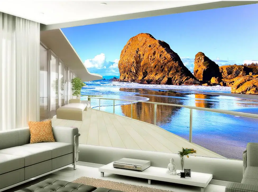 3d фотообои на заказ с изображением пляжа моря окна настенные фрески украшения