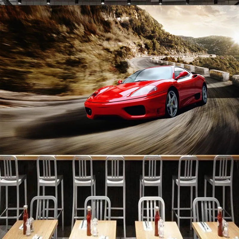 Фотообои с 3D рисунком красного крутого спортивного автомобиля настенные обои KTV