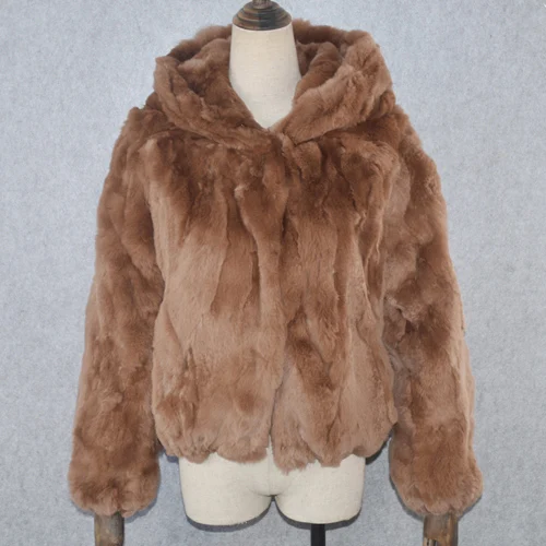 dark khaki Зимнее повседневное женское пальто с капюшоном Настоящий мех кролика настоящая куртка с мехом кролика рекс настоящий Настоящий мех кролика рекс короткий капюшон пальто - Цвет: dark khaki