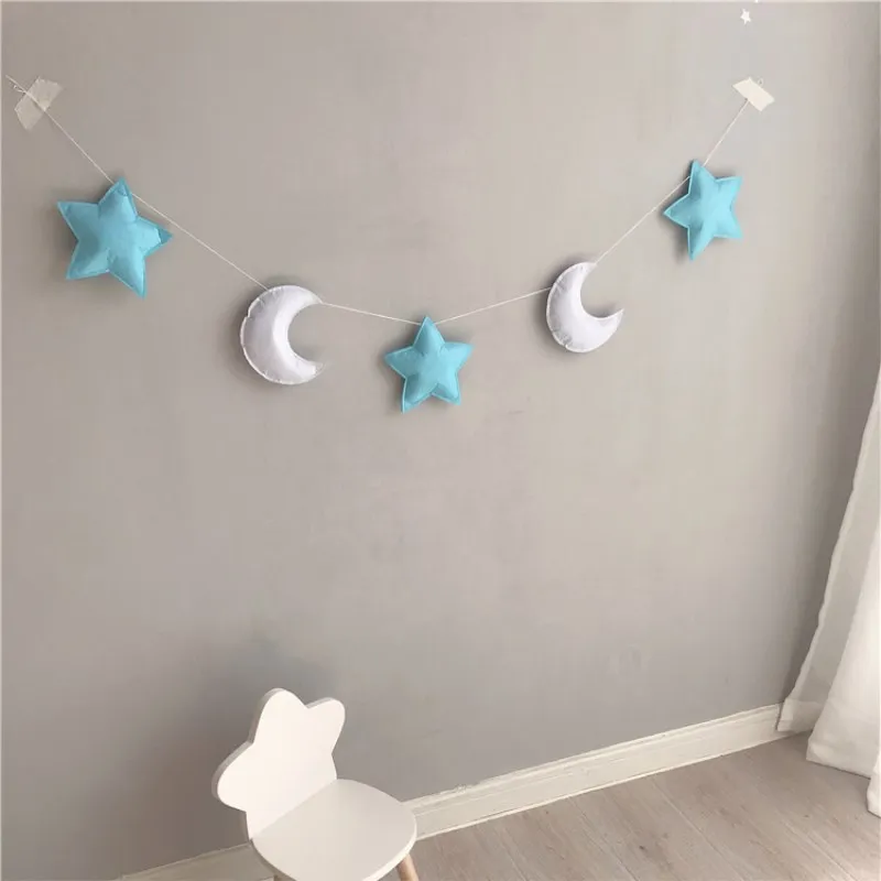 

INS Nordic Felt Moon Star Garlands String Kids Room Decoration Ornaments Wall Hanging Pennant Tent Bed Baby Shower Photo Props