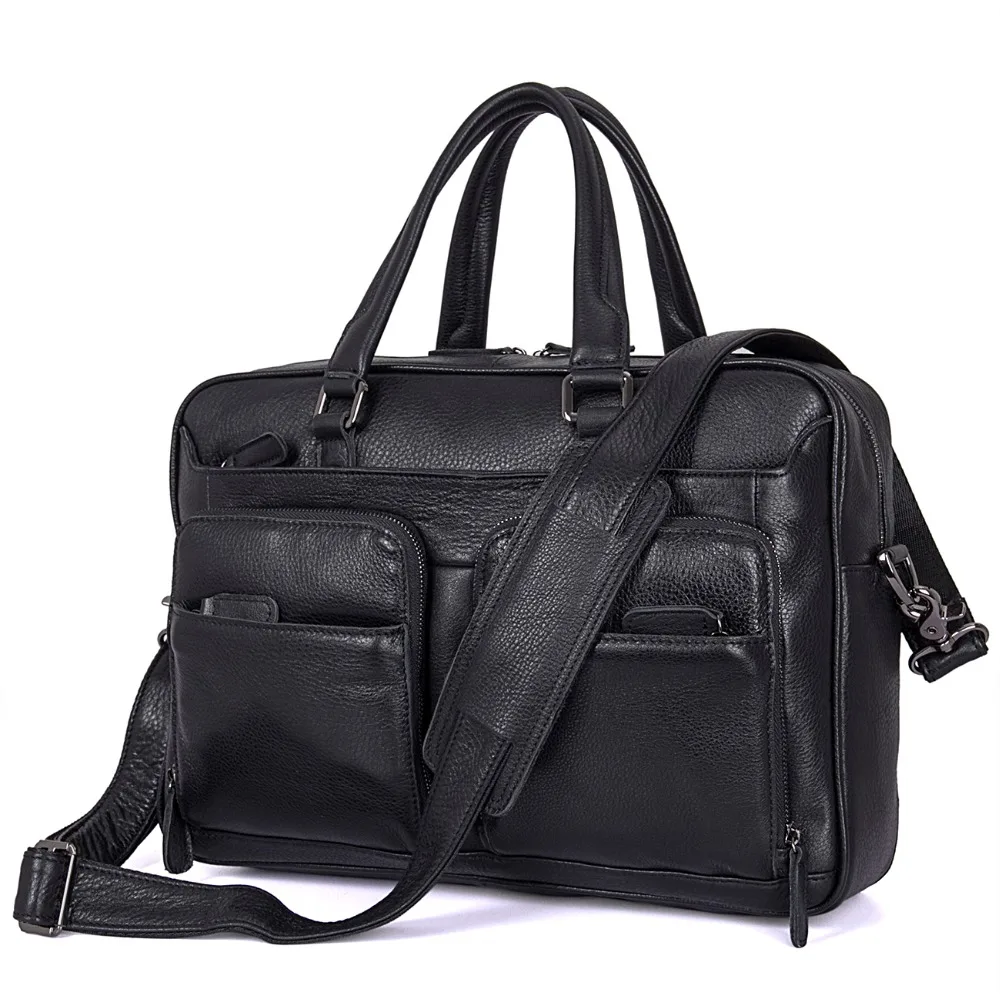 Мужской черный портфель из натуральной кожи J. M.d 100%|leather laptop bag|black briefcasegenuine leather bag |