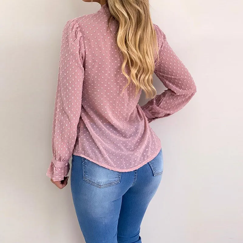 Chiffon Blouse Long Sleeve Sexy Transparent Office Ladies Tops Bowtie V Neck Shirt Women Button Blouses Woman 2019 Blusas Femme |