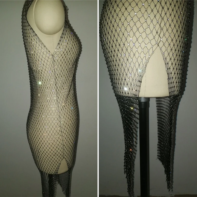 Сексуальное мини-платье без рукавов с треугольным вырезом ажурное Сетчатое
