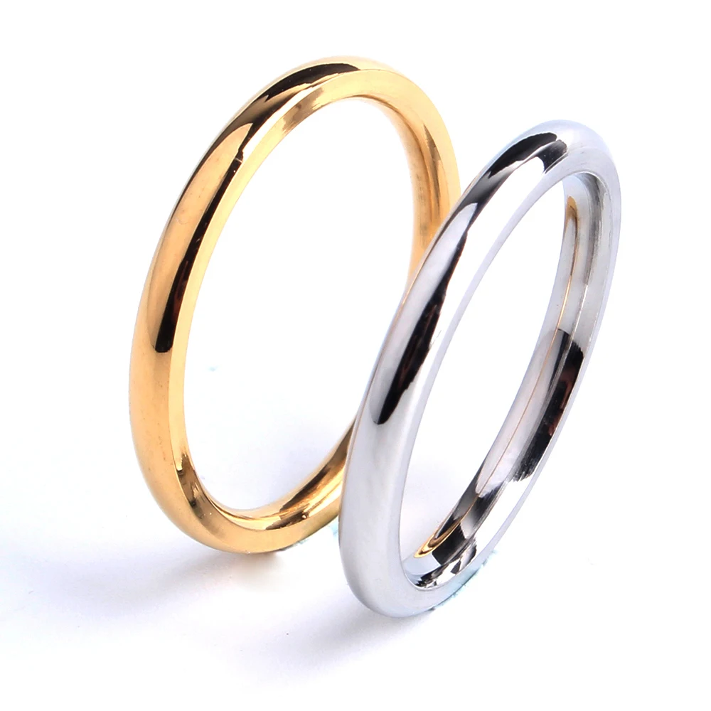 

2mm gold silver color Smooth wedding rings for women 316L Stainless Steel wholesale