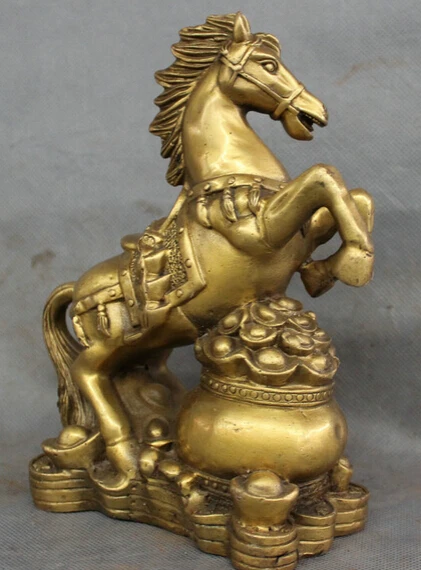 Zhx JP S0114 8 &quotКитайский Латунь Знак Сокровище Миску Лошадь На YuanBao Монета Статуя