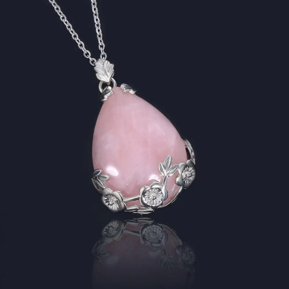 Natural Quartz Teardrop Pendant Necklace Romantic Stainless Steel Cable Chain necklace Women's adjustable Choker | Украшения и