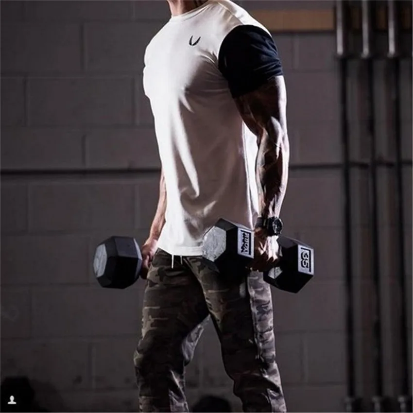 Men's sports new fitness fashion trend cotton stretch breathable slim short-sleeved T-shirt | Спорт и развлечения