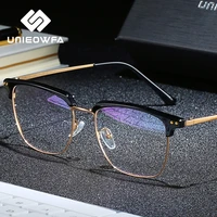 unieowfa semi rimless retro optical glasses frame men clear myopia spectacles frame korean vintage prescription eyeglasses frame