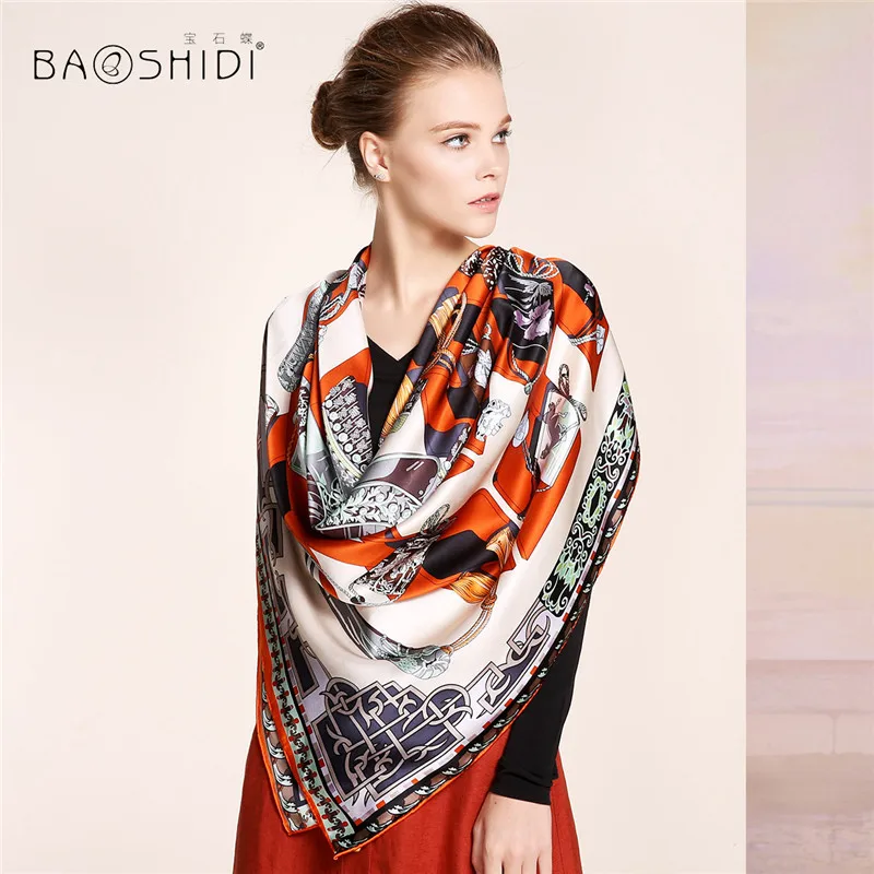 Женский шарф из 100% шелка [BAOSHIDI] толстый на 16 момме Infinity 135*135 элегантные брендовые