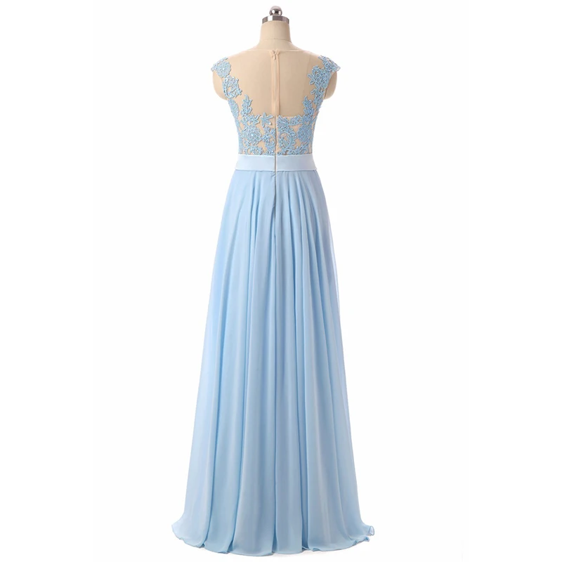 Blue Evening Dresses 2017 A-line Scoop Cap Sleeve Lace Chiffon Cheap Long Gown Prom Vestido De Festa | Свадьбы и торжества